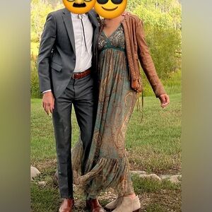 Beautiful turquoise and sand colored long dress. Sequin detail. Rana Gill